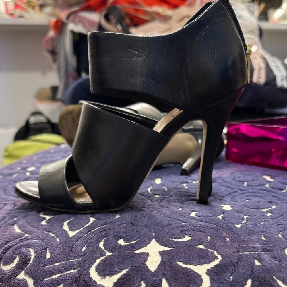 Ava & Aiden Black Leather Women's Stiletto Heels